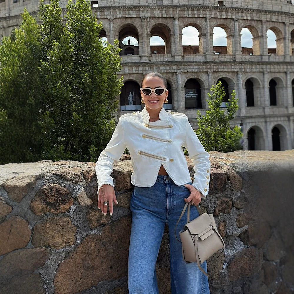 Women's short jacket in military look with decorative cord detailing and tailored fit Mune Fashion