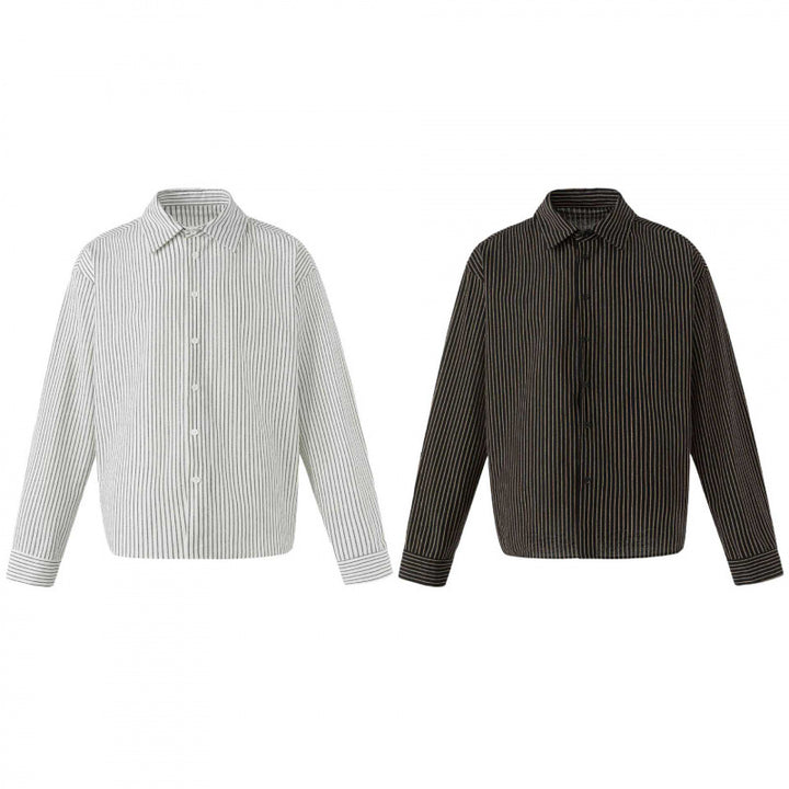 Unisex Oversize Pinstripe Shirt with Boxy Silhouette and Shirt Collar Mune Fashion
