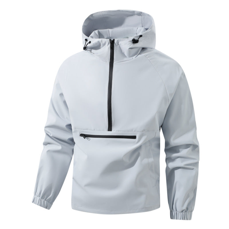 Men's softshell anorak with hood, half zipper, and waterproof front pocket Mune Fashion