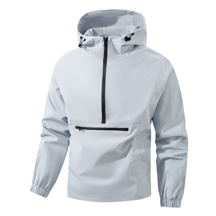 Men's softshell anorak with hood, half zipper, and waterproof front pocket Mune Fashion