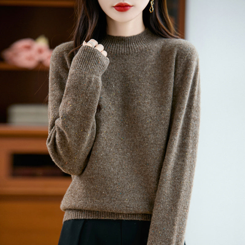 Women's mélange fine-knit pullover with short stand-up collar and relaxed silhouette Mune Fashion