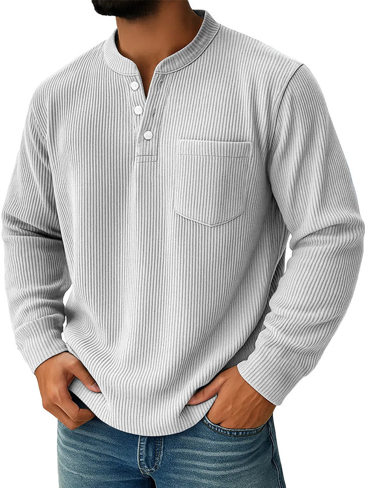 Men's thermal waffle knit Henley shirt with stand-up collar, chest pocket, and ribbed comfort fit Mune Fashion