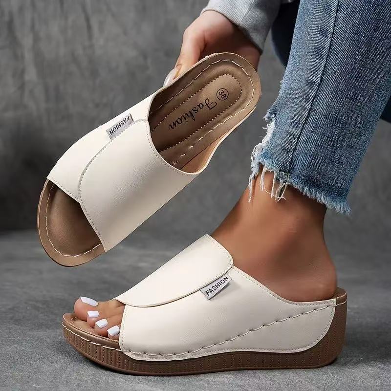 Ladies nan anatomically shaped slip-on sandal with ergonomic wedge sole and stitched edge seam Mune Fashion