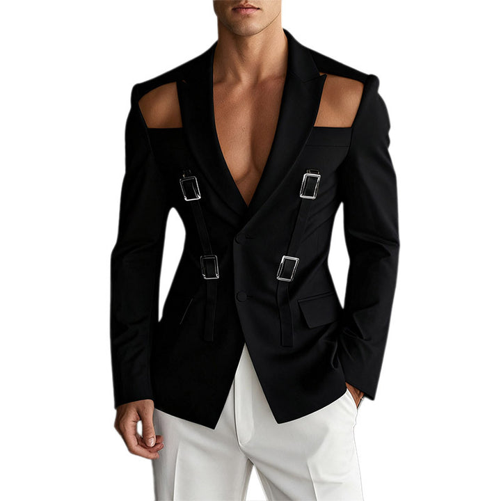 Men's avant-garde blazer with shoulder cutouts and buckle straps Mune Fashion