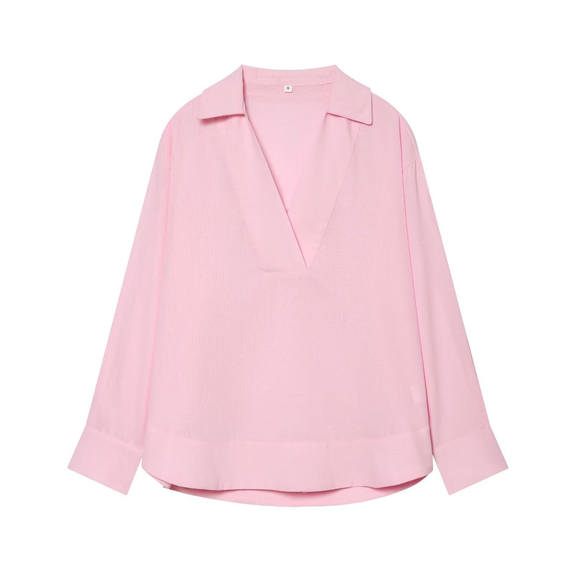 Women Loose Fit V Tunic Blouse with Kent Collar and Wide Cuffs Mune Fashion