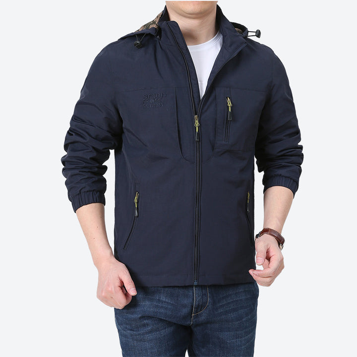 Men's Windproof Microfiber Utility Jacket with Hood and Multiple Zipper Pockets Mune Fashion