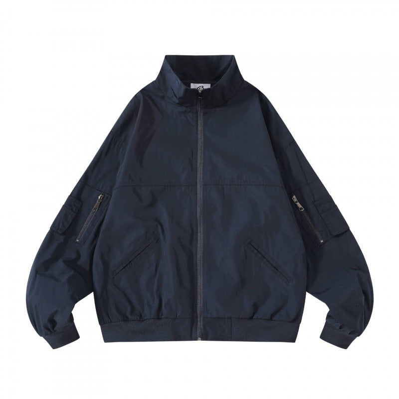 Unisex Kastige Utility Bomber Jacket with Stand Collar, Zipper and Sleeve Pockets Mune Fashion