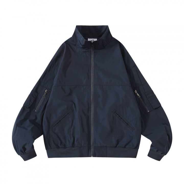 Unisex Kastige Utility Bomber Jacket with Stand Collar, Zipper and Sleeve Pockets Mune Fashion
