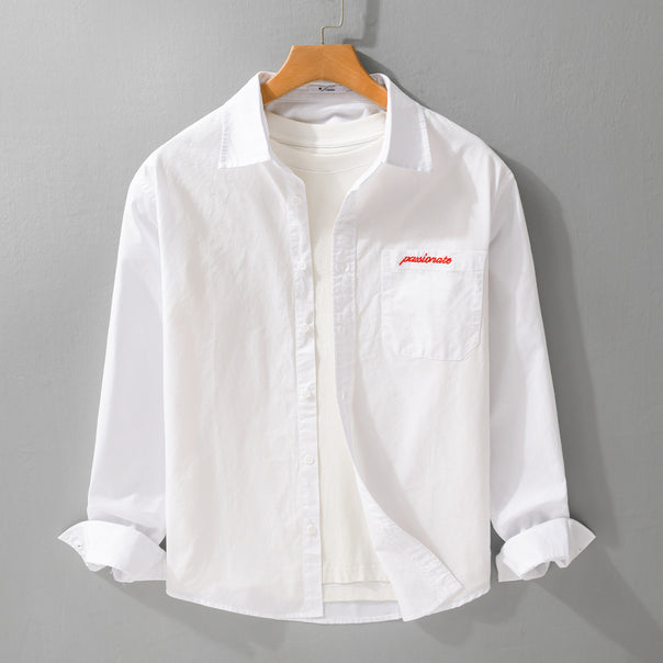 Men's Relaxed-Fit Cotton Overshirt with Embroidery on Chest Pocket Mune Fashion