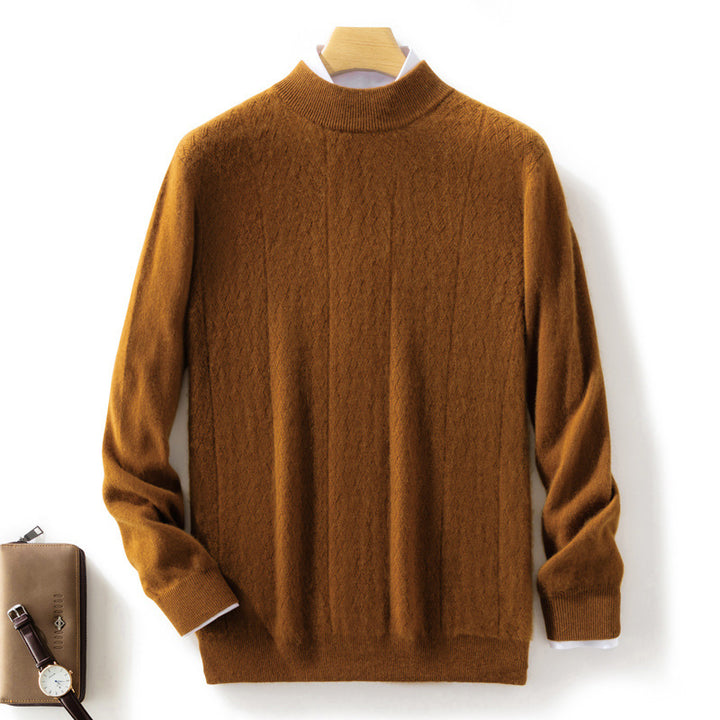 Men's fine stand-up collar sweater in cashmere look with subtle diagonal texture and narrow hem Mune Fashion