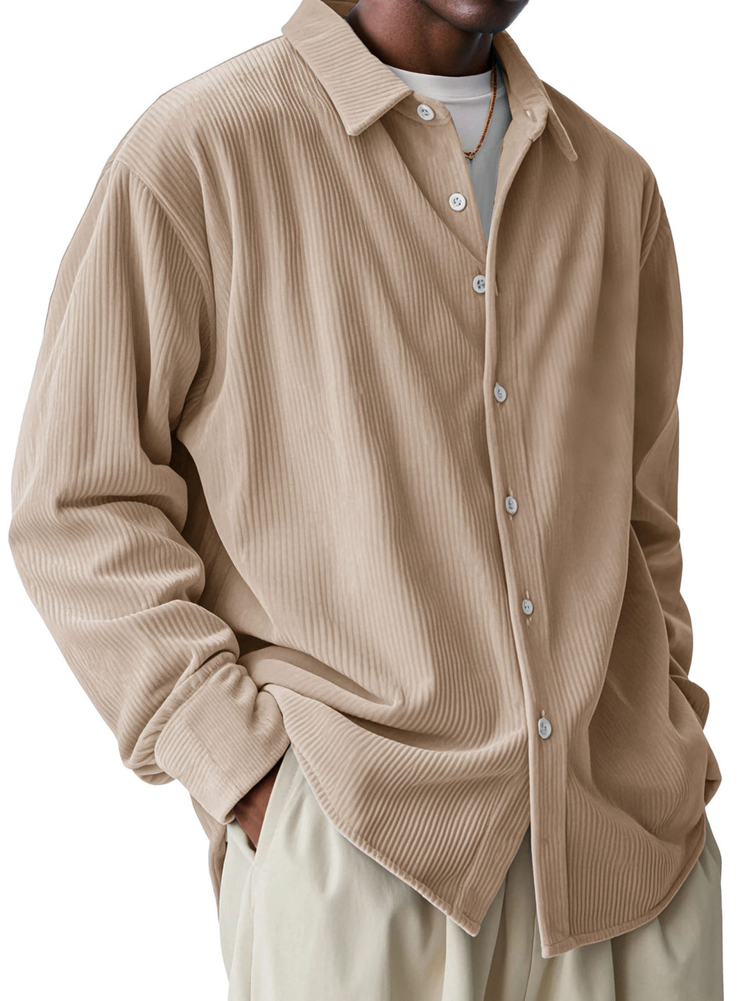 Men's oversized cord shirt with fine ribbed texture and relaxed fit Mune Fashion