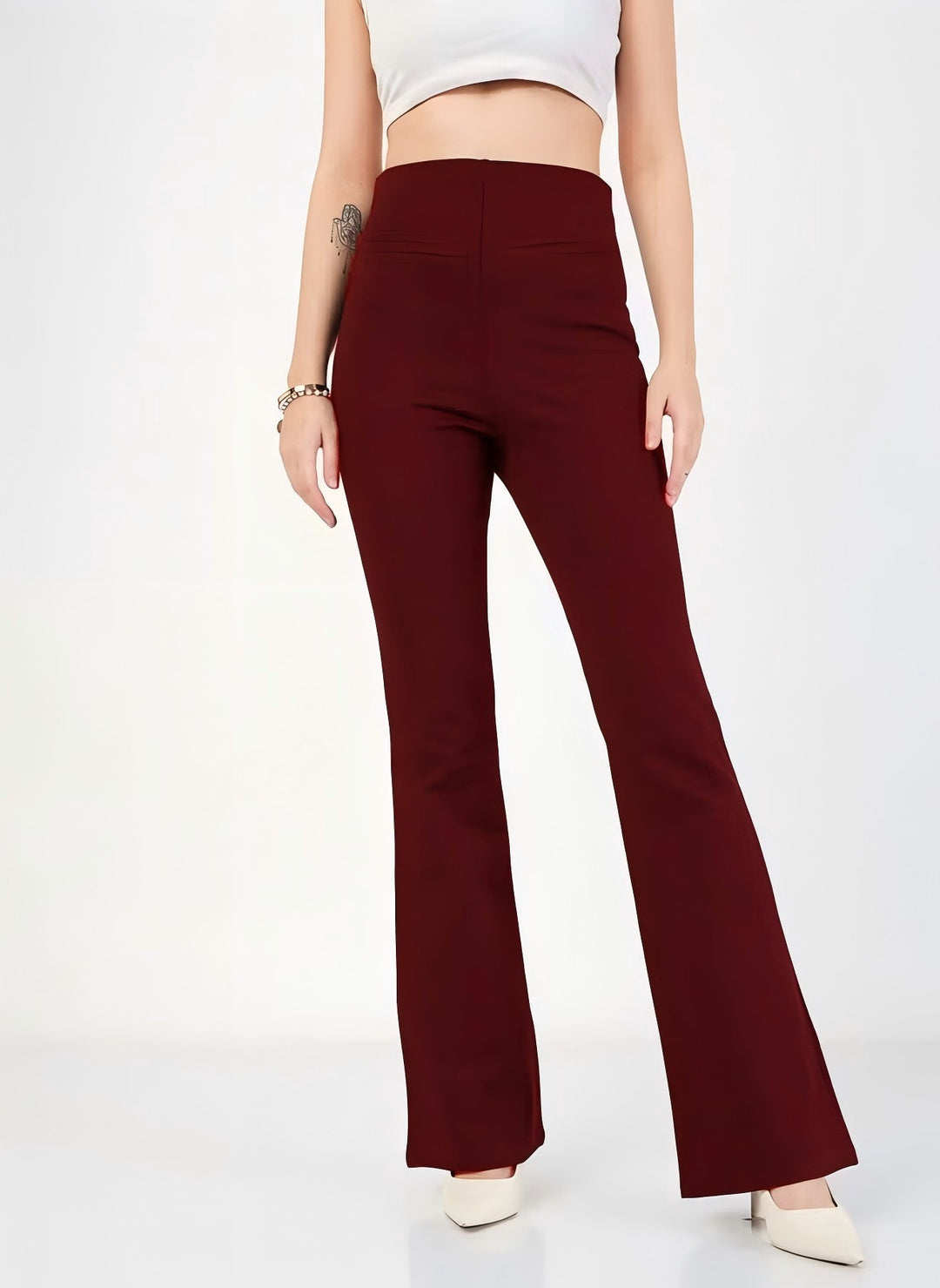 Women's High-Waisted Bootcut Stretch Pants with Shaping Thigh and Wide Flare Drune