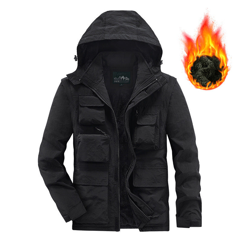 Men's outdoor field jacket with warming teddy lining, multifunctional pockets and hood Mune Fashion