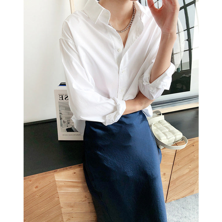 Women's Casual Oversized Shirt with Kent Collar and Relaxed Silhouette Mune Fashion
