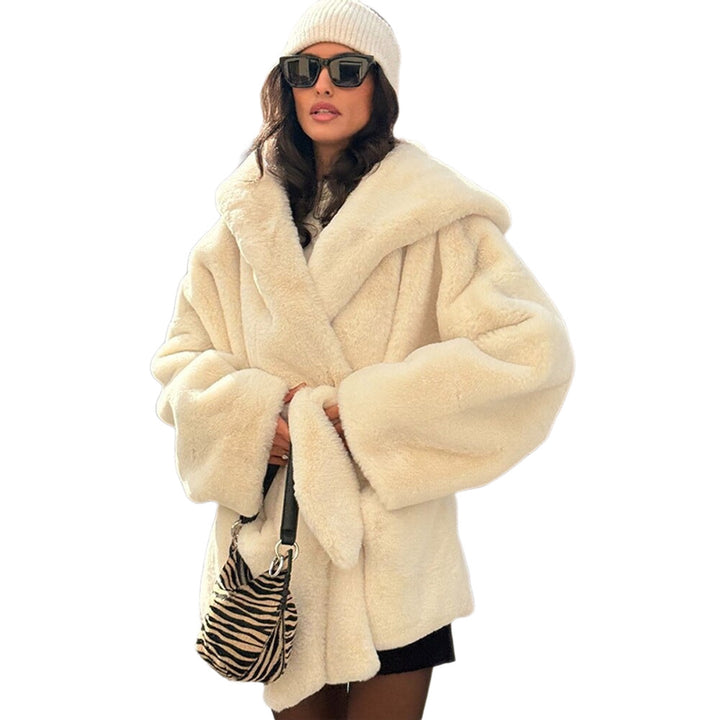 Women's Boxy Teddy Jacket with Wrap Belt and Oversized Shawl Collar Mune Fashion