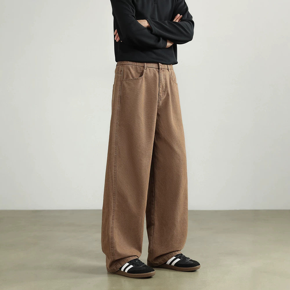 Men's wide cotton trousers with elastic waistband, straight leg and side pockets Drune