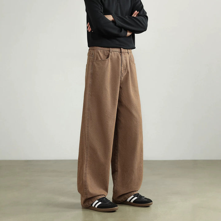 Men's wide cotton trousers with elastic waistband, straight leg and side pockets Drune