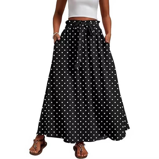 Women's maxi skirt with paperbag waist, tie belt and side pockets Mune Fashion