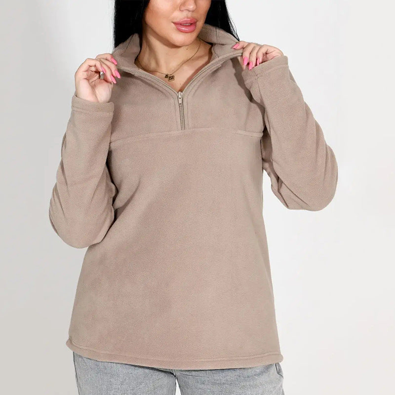 Ladies' fleece top with short half-zip and stand-up collar Mune Fashion