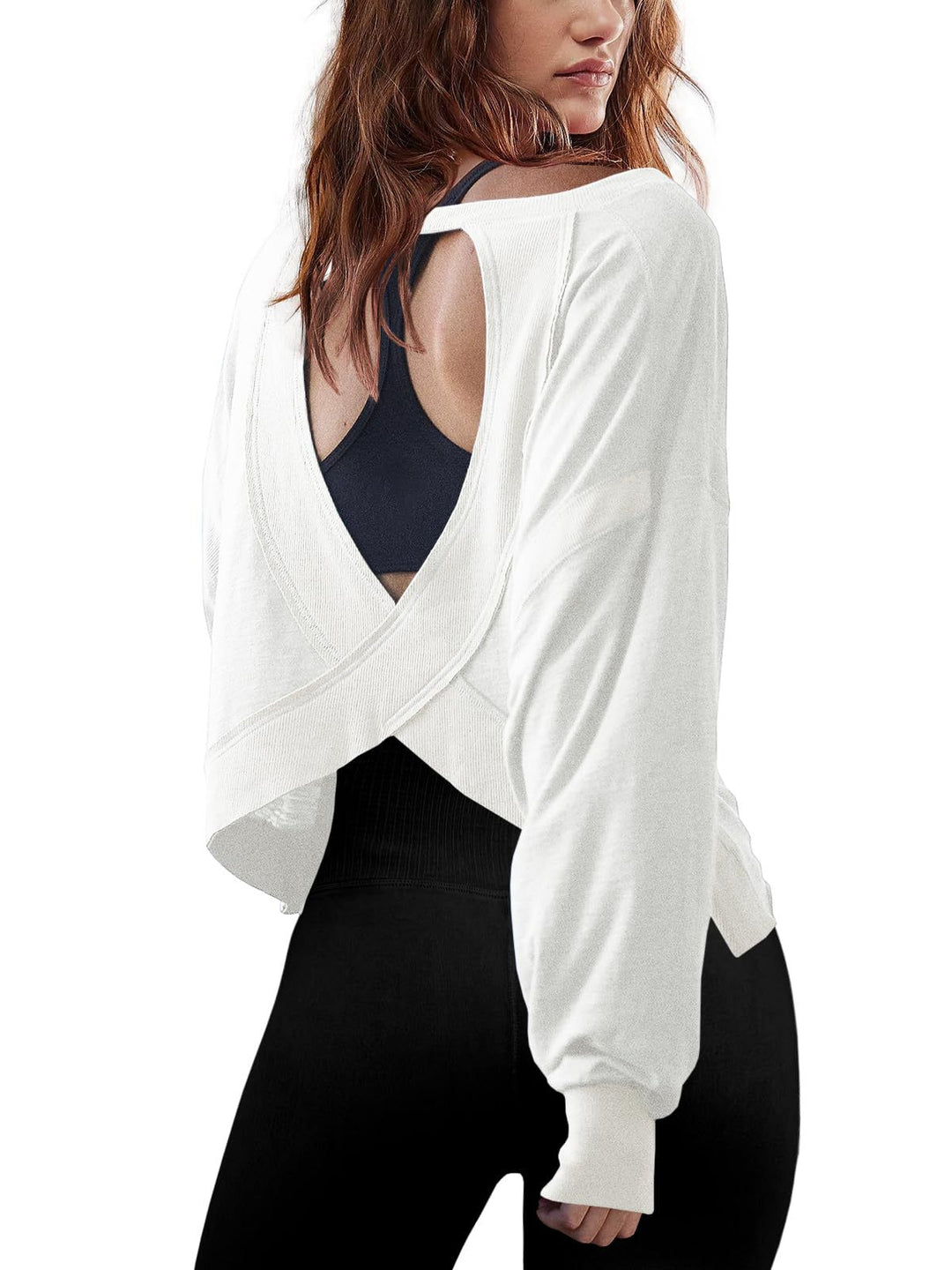 Women's cropped sweatshirt with crossover cut-out back and raw hem edges Mune Fashion
