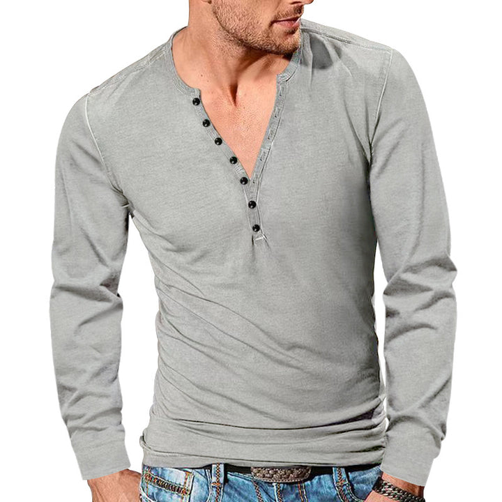 Men's tailored long sleeve Henley shirt with short button placket made of stretch cotton Mune Fashion
