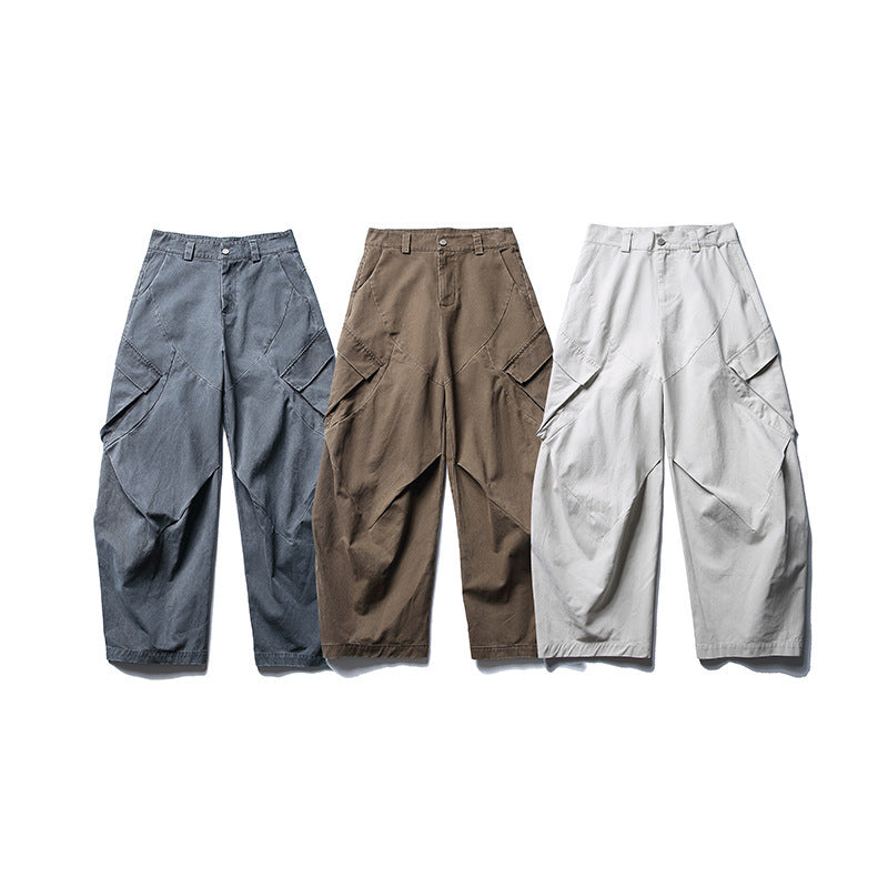 Men's wide cargo pants with asymmetrical flap pockets and cropped leg Mune Fashion