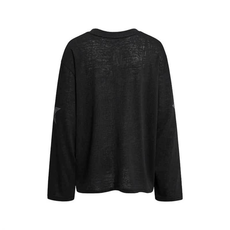 Women's oversized long sleeve made of cotton jersey with glitter star print and round neckline Mune Fashion