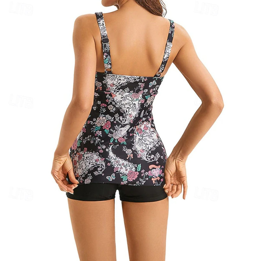 Ladies Tankini Top with playful ruffles and floral design Mune Fashion