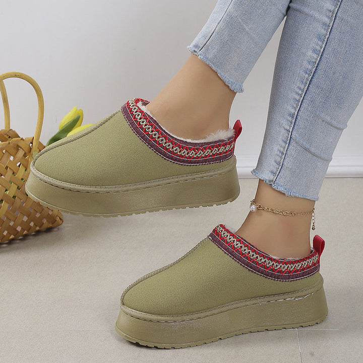 Women Padded Cozy House Slippers with Soft Teddy Lining, Non-Slip Platform Sole and Decorative Collar Mune Fashion