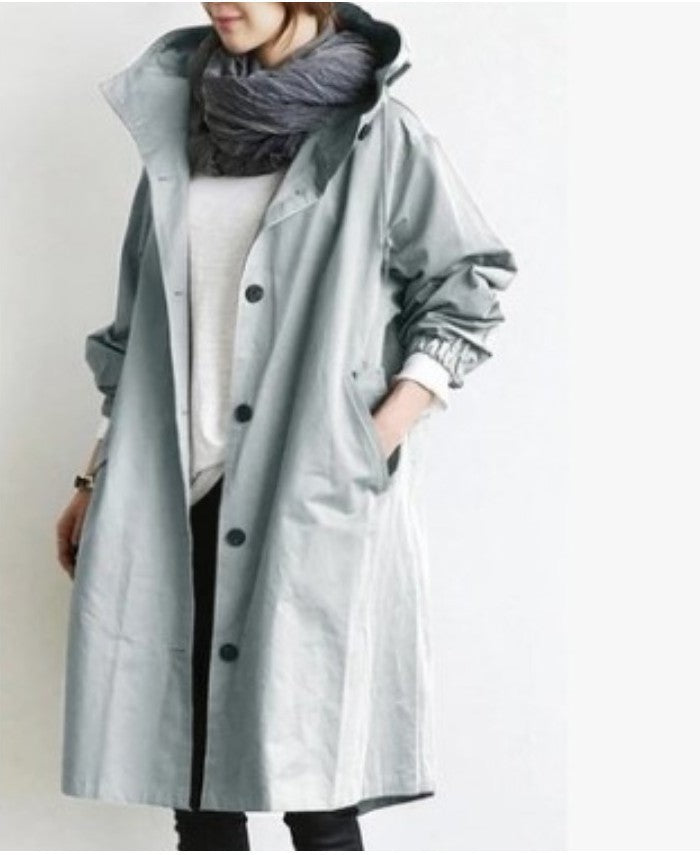 Women's lightweight oversized raincoat with hood and concealed button placket Mune Fashion