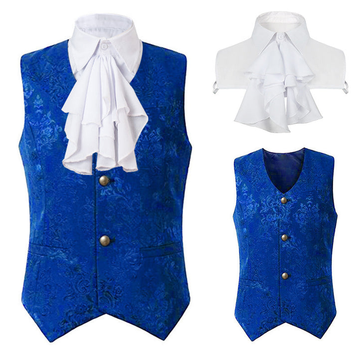 Men's baroque brocade waistcoat with detachable ruffle collar Mune Fashion