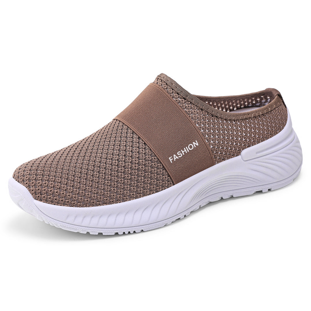 Women's breathable knit slippers with elastic mid-strap and shock-absorbing wave sole Mune Fashion