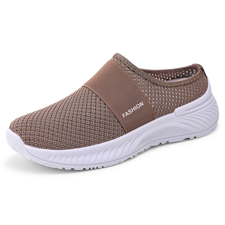 Women's breathable knit slippers with elastic mid-strap and shock-absorbing wave sole Mune Fashion