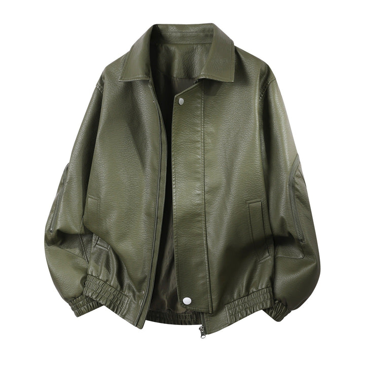 Men's oversized faux leather blouson with elastic hem and concealed zipper Mune Fashion