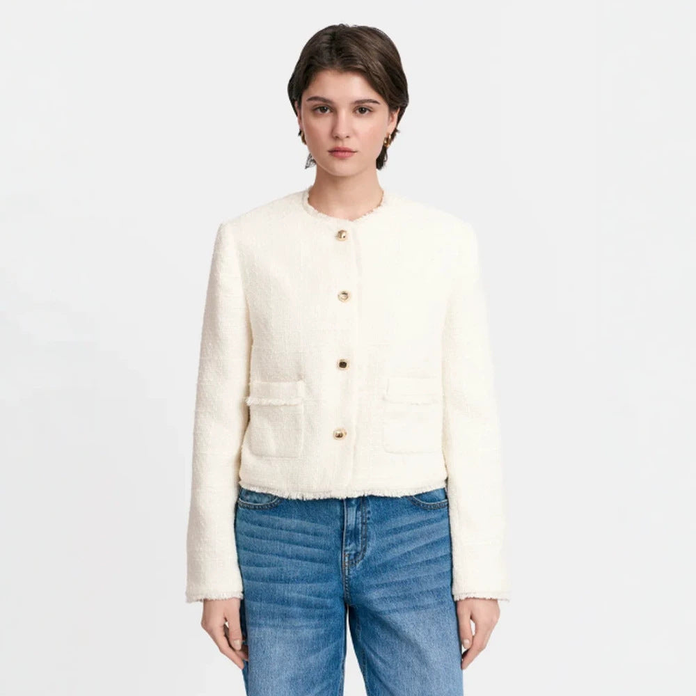 Women's Short Blazer made of Boucle with Pearl Buttons Mune Fashion