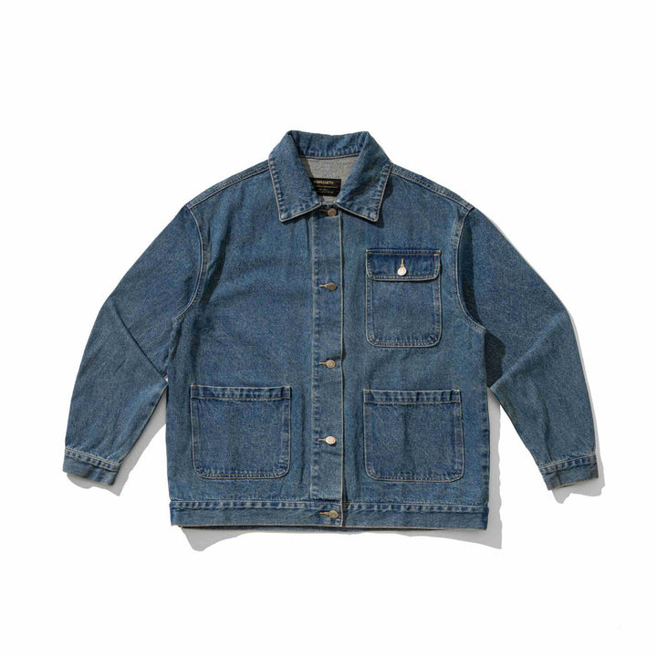 Unisex Robustess Denim Workwear Blouson with Shirt Collar and Large Flap Pockets Mune Fashion