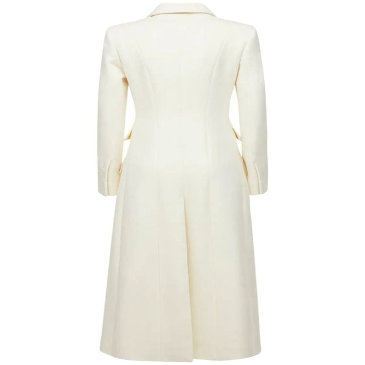 Women's long coat in a minimalist blazer style with concealed button placket and triple flap pocket Mune Fashion