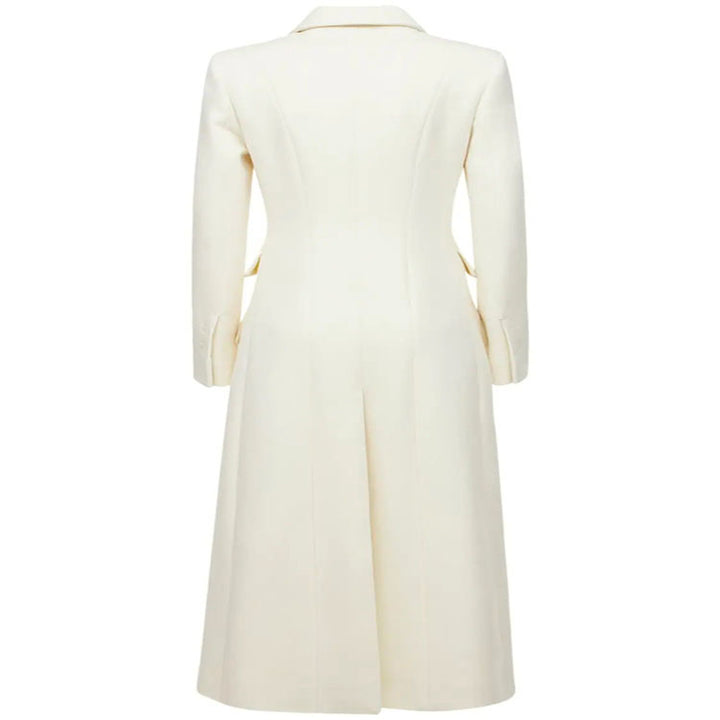 Women's long coat in a minimalist blazer style with concealed button placket and triple flap pocket Mune Fashion
