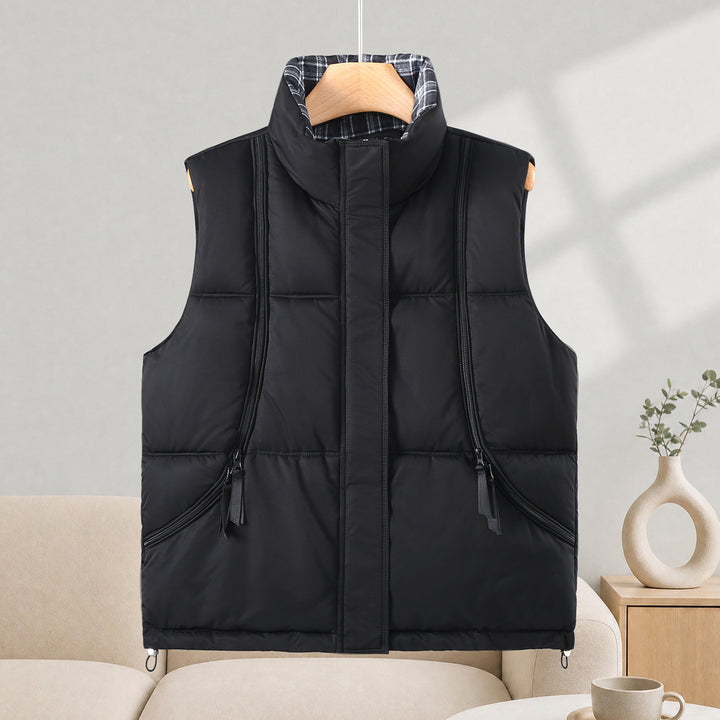 Women's Sleeveless Thermal Vest with High Stand Collar and Visible Vertical Zippers Mune Fashion
