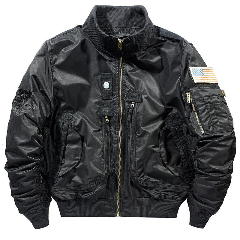 Men's flight bomber jacket with multiple zip pockets and ribbed cuffs Mune Fashion