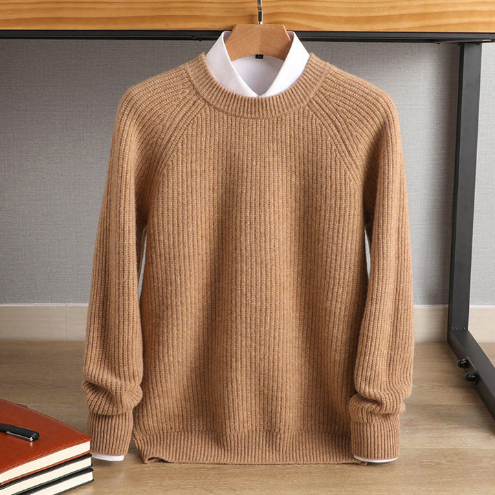 Men's fine ribbed round neck sweater made of cashmere blend with raglan sleeves Mune Fashion