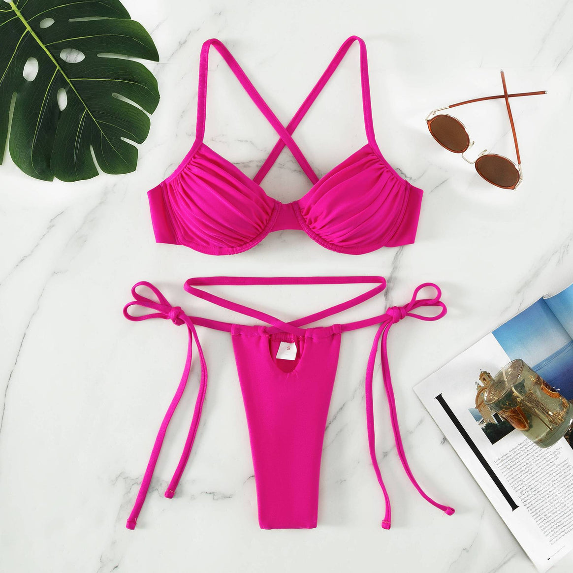 Women's Push-Up Bikini Set with Crossed Straps Mune Fashion