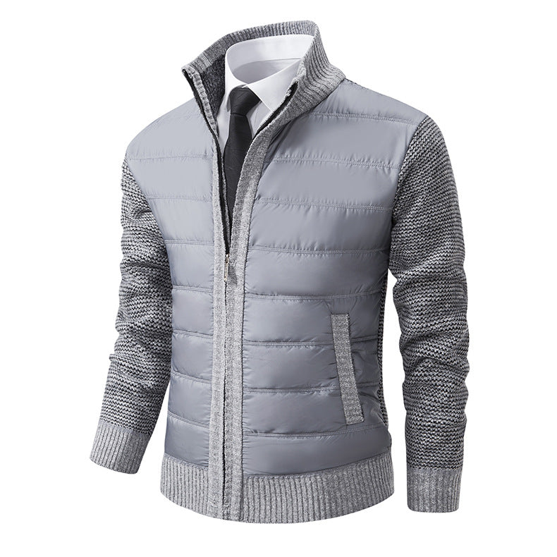 Men's quilted hybrid cardigan with stand-up collar, zipper, and slip pockets Mune Fashion