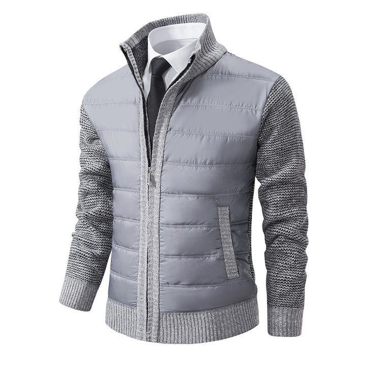 Men's quilted hybrid cardigan with stand-up collar, zipper, and slip pockets Mune Fashion