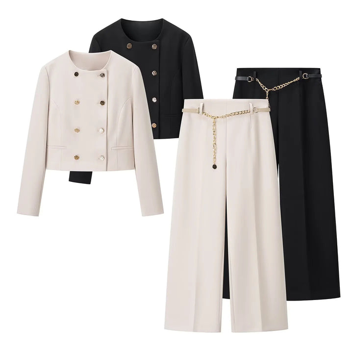 Women's loosely cut high-waist trousers with crease and removable jewelry chain belt Mune Fashion