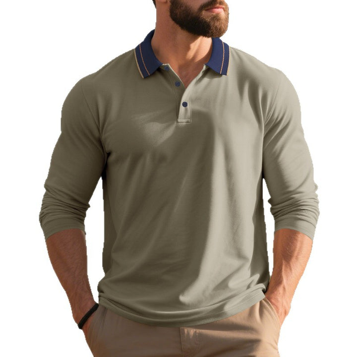 Men's long-sleeved polo shirt with contrast collar, Henley details, and fine piqué texture Mune Fashion