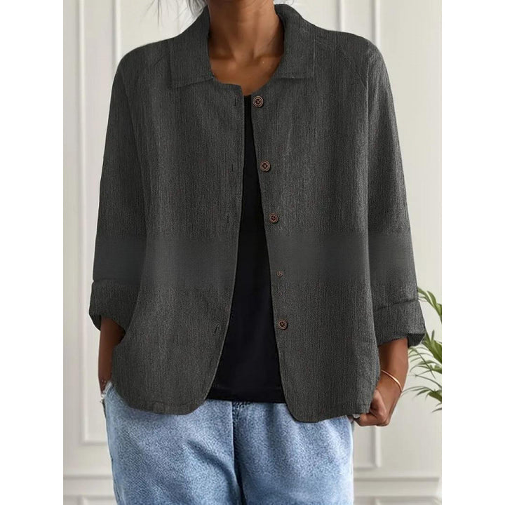 Women's lightweight linen-look blouse with a loose fit, 3/4 sleeves and button placket Mune Fashion