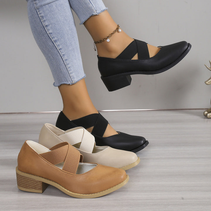 Women's Slipper-Pumps with crisscrossing elastic straps and block heel Mune Fashion