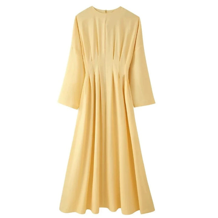 Ladies max dress with pleated bodice pleats, wide skirt and long bell sleeves Mune Fashion