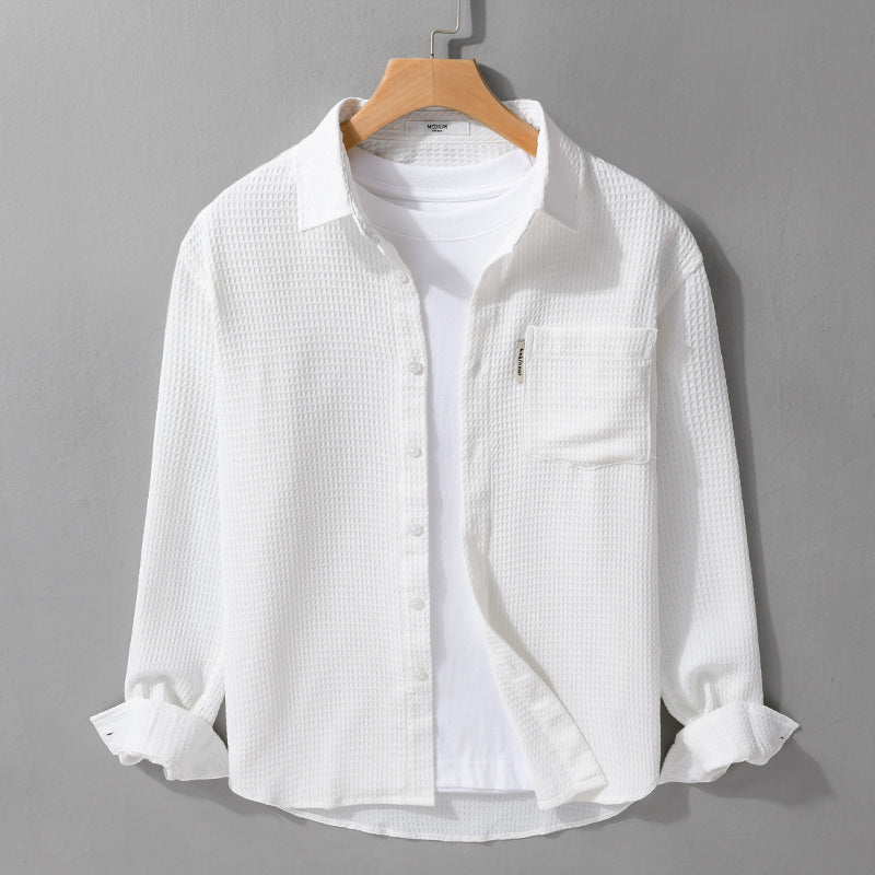 Men's Lightweight Waffle Structure Shirt made of Cotton Blend with Overshirt Cut and Chest Pocket Mune Fashion